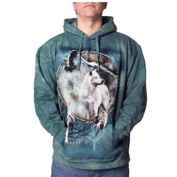 The Mountain Unisex Medium Wolf Spirit Hooded Sweatshirt Tie Dye Teal Hoodie - Picture 14 of 16